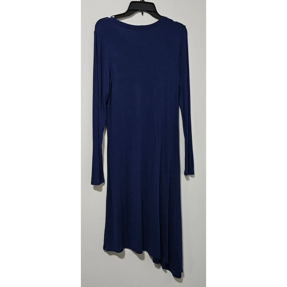 BCBGMAXAZRIA Navy‎ Blue Long Sleeve Asymmetrical Hem Pleated Waist Dress Medium